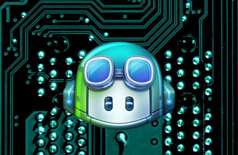 GitHub Copilot logo in front of a circuit board
