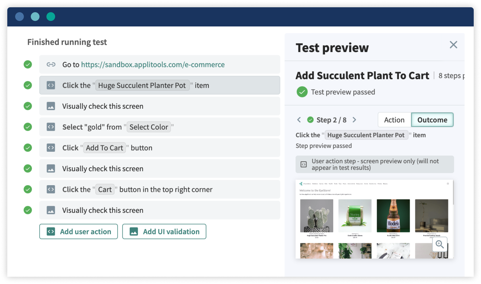 Screenshot of Autonomous custom flow test