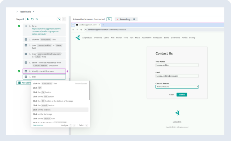 Custom flow test authoring screenshot