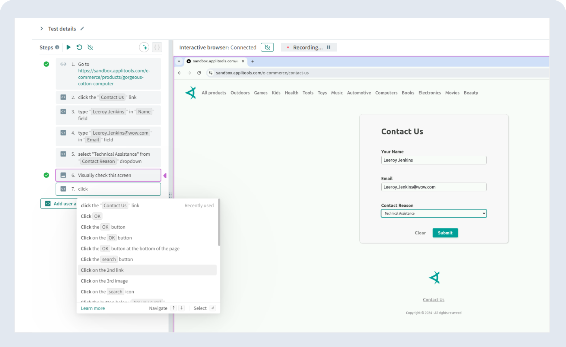 Custom flow test authoring screenshot