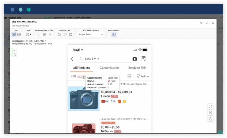Autonomous screenshot showing accessibility test