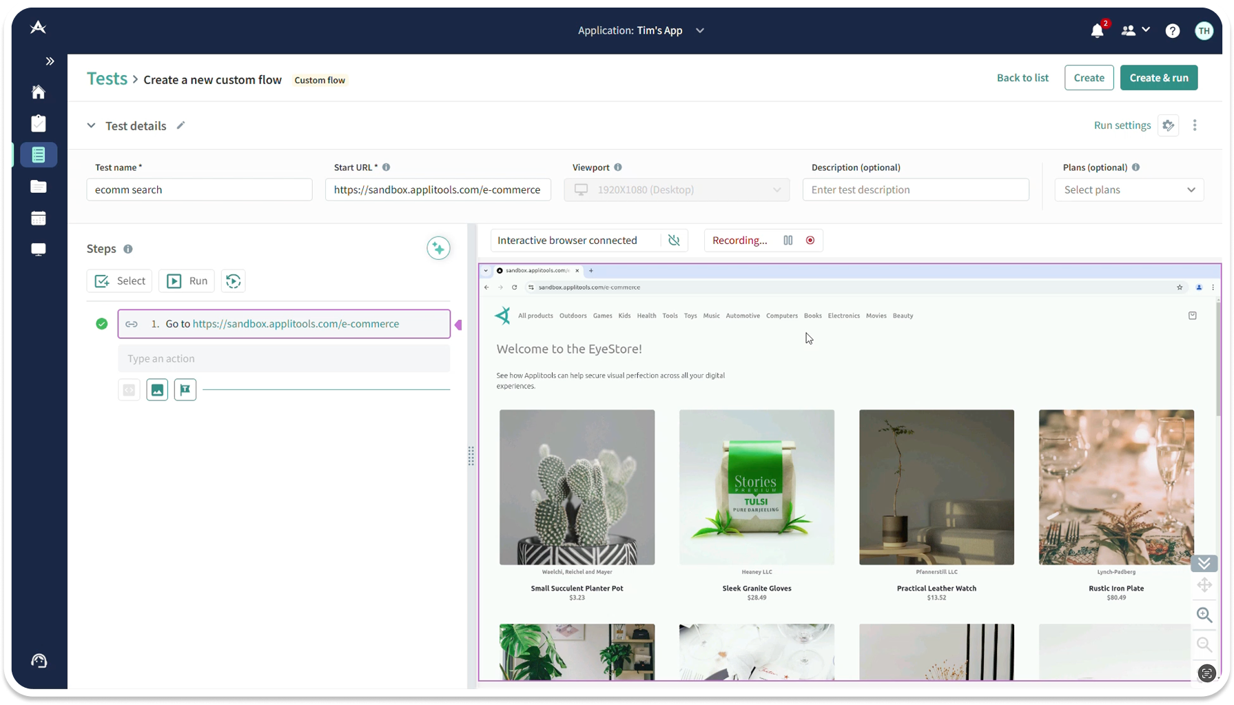 Applitools Eyes Storybook Addon screenshot with sidebar view