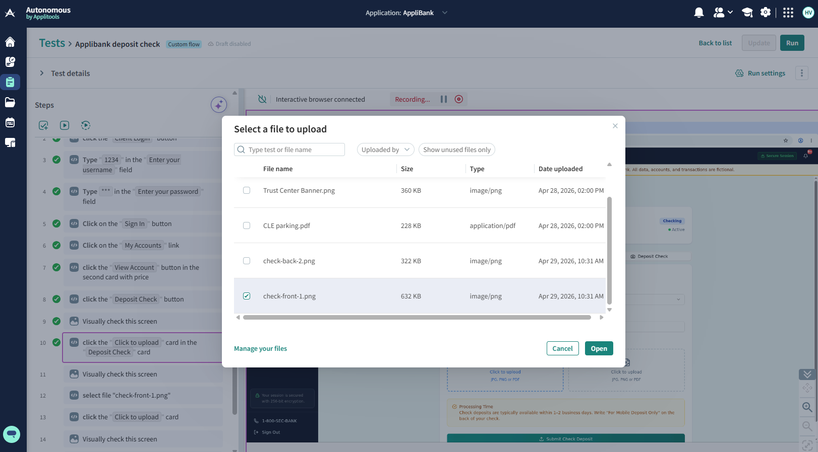 Screenshot showing testing of file upload capabilities