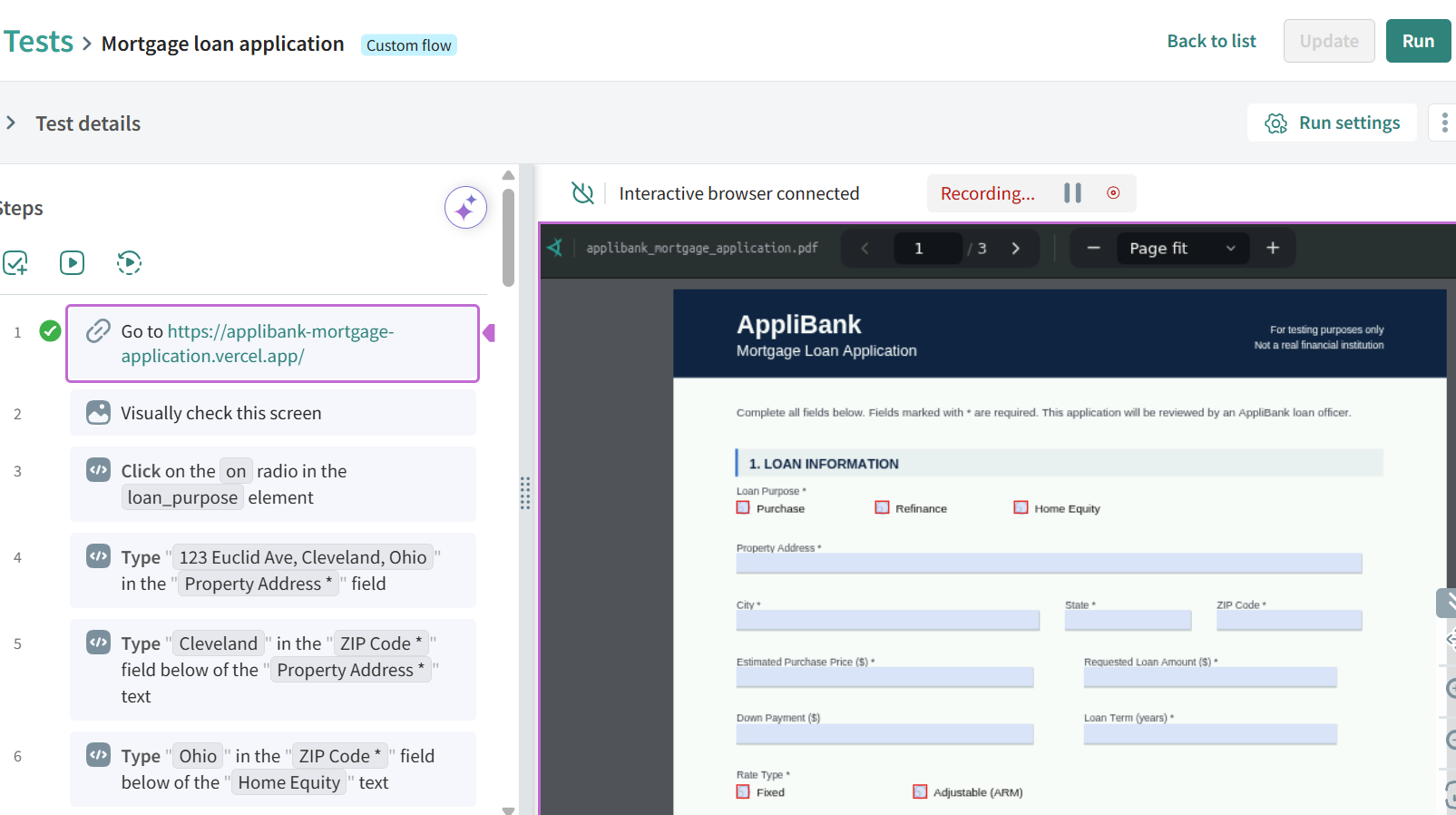 Autonomous pdf testing in custom flow
